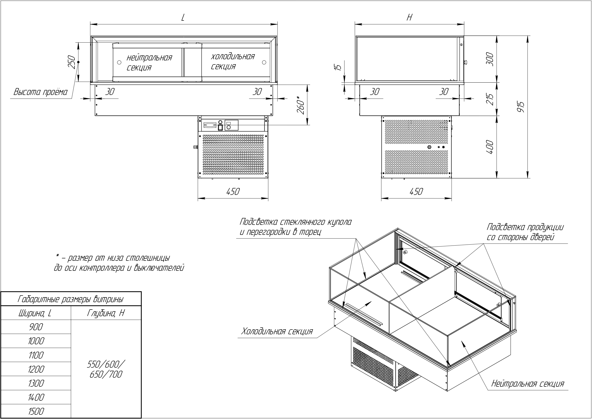 Комбинированная встраиваемая витрина Glassier Combo