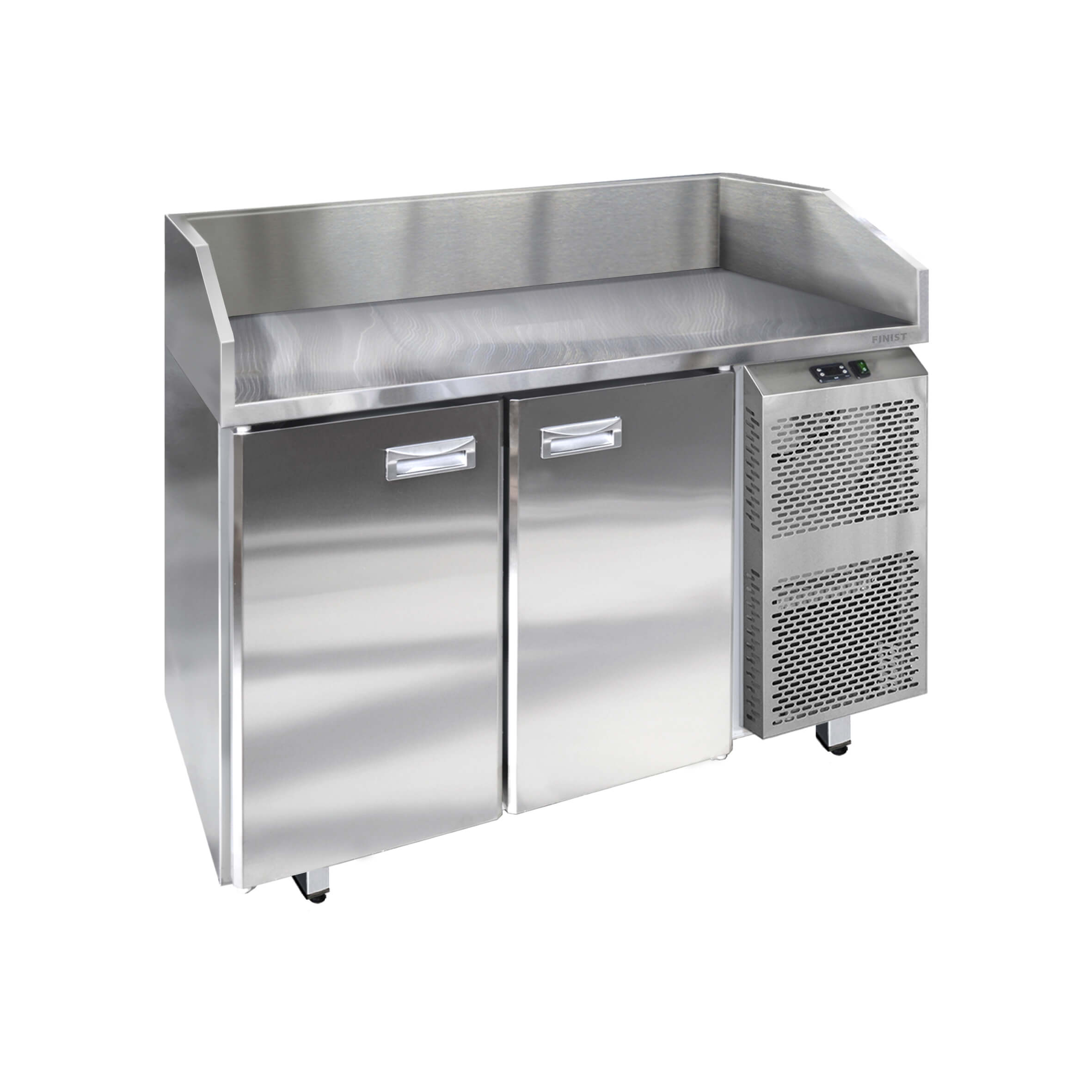 Стол холодильный для пиццы с нержавеющей столешницей и нержавеющими бортами СХСпцб