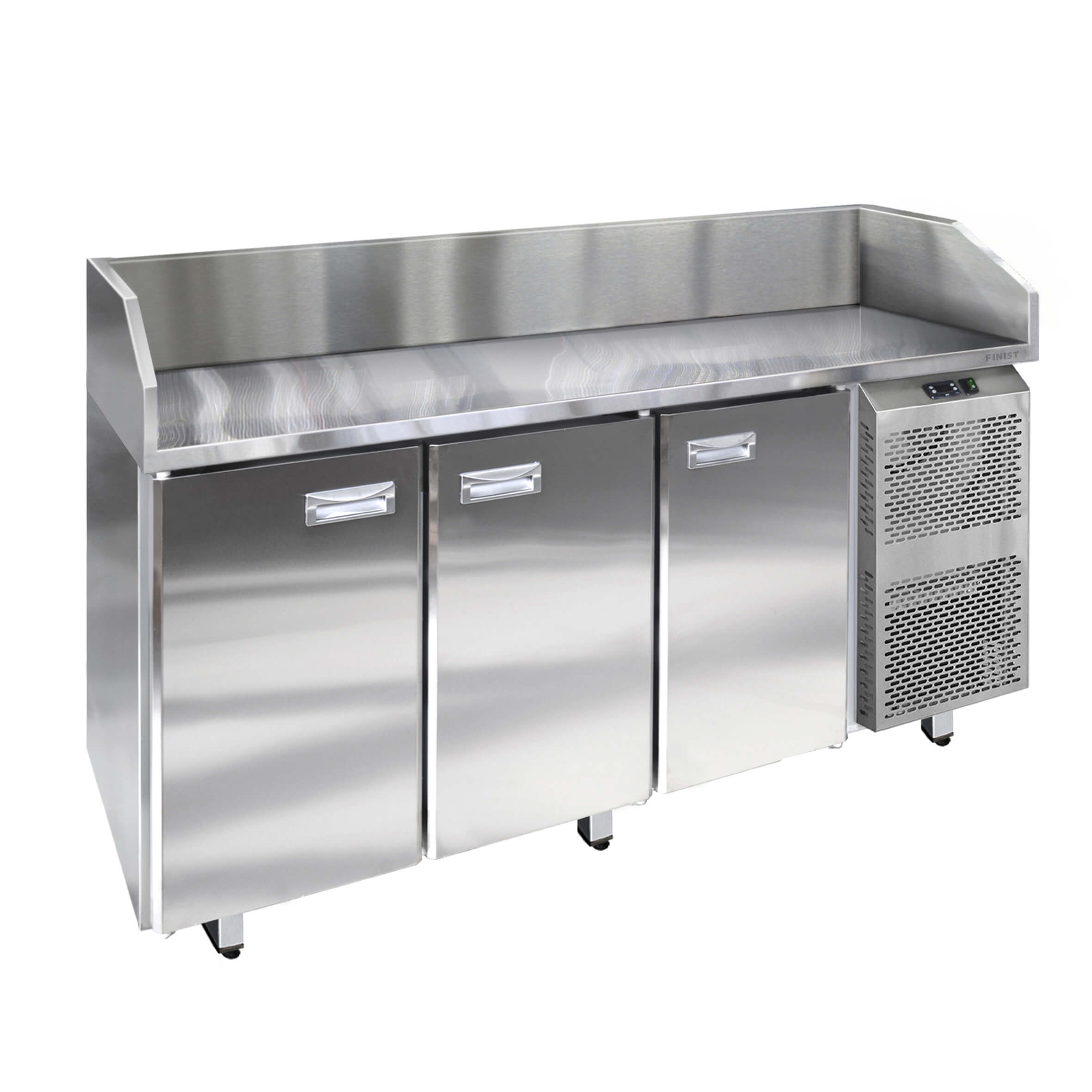 Стол холодильный для пиццы с нержавеющей столешницей и нержавеющими бортами СХСпцб