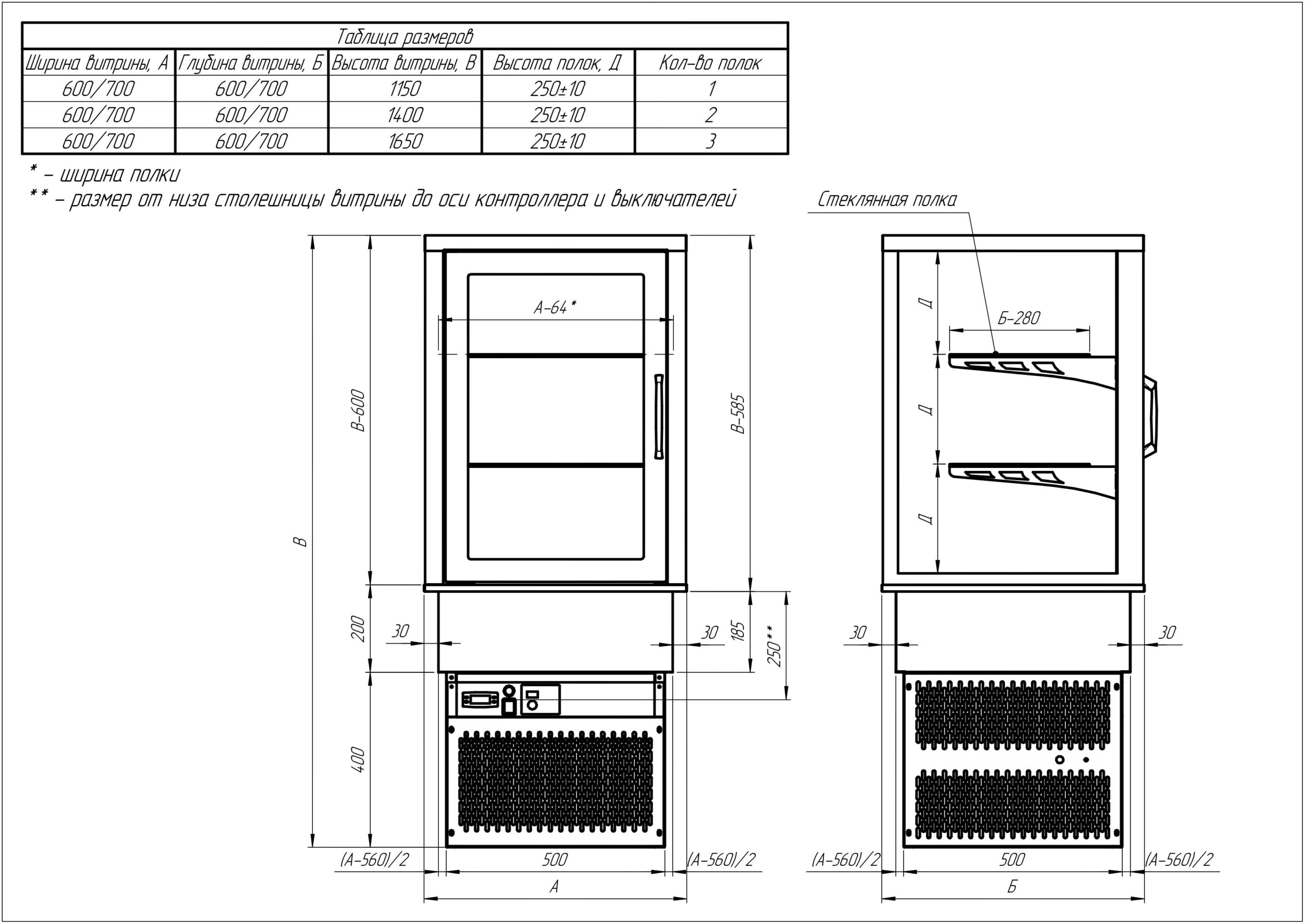 Встраиваемая вертикальная кондитерская витрина серии SIENNA