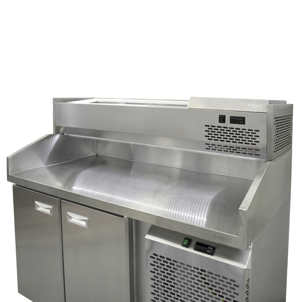 Стол холодильный для пиццы с нержавеющей столешницей и нержавеющими бортами СХСпцб