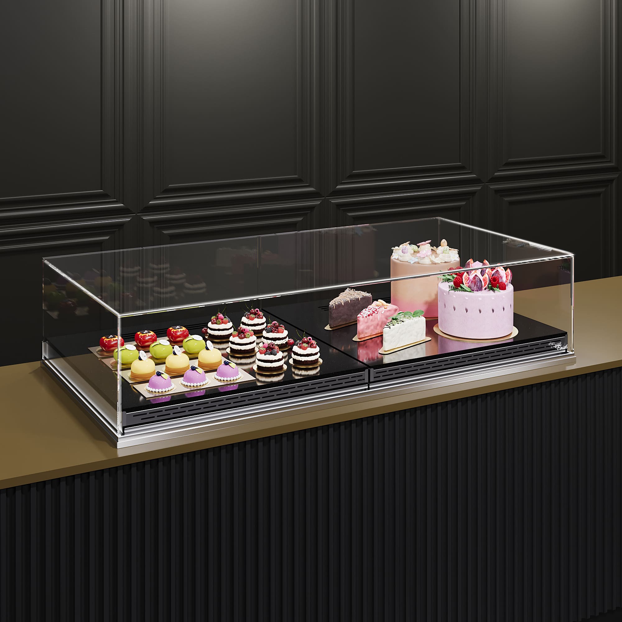 Встраиваемая кондитерская витрина Glassier SLIDE Stone выкладка искусственный камень