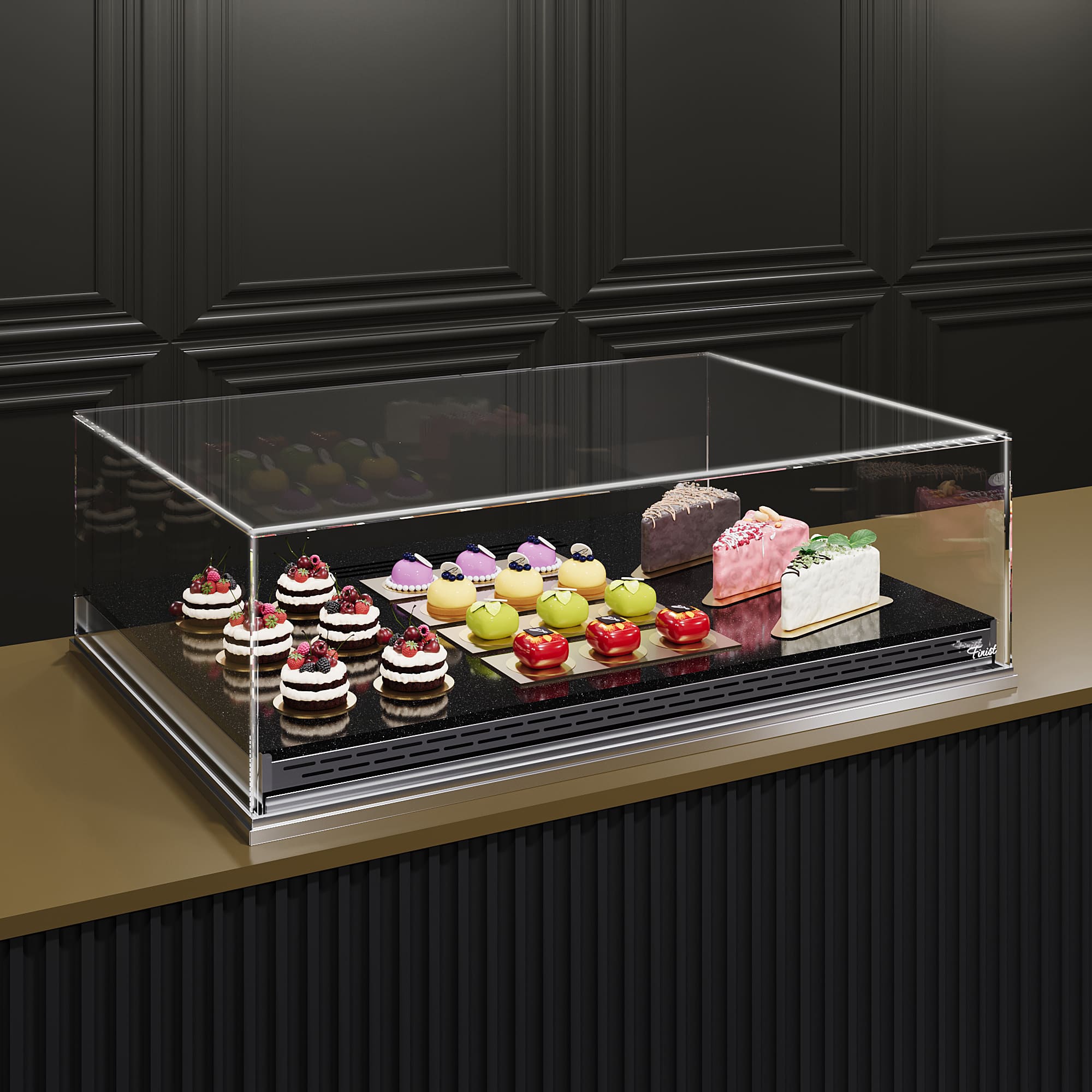 Встраиваемая кондитерская витрина Glassier SLIDE Stone выкладка искусственный камень