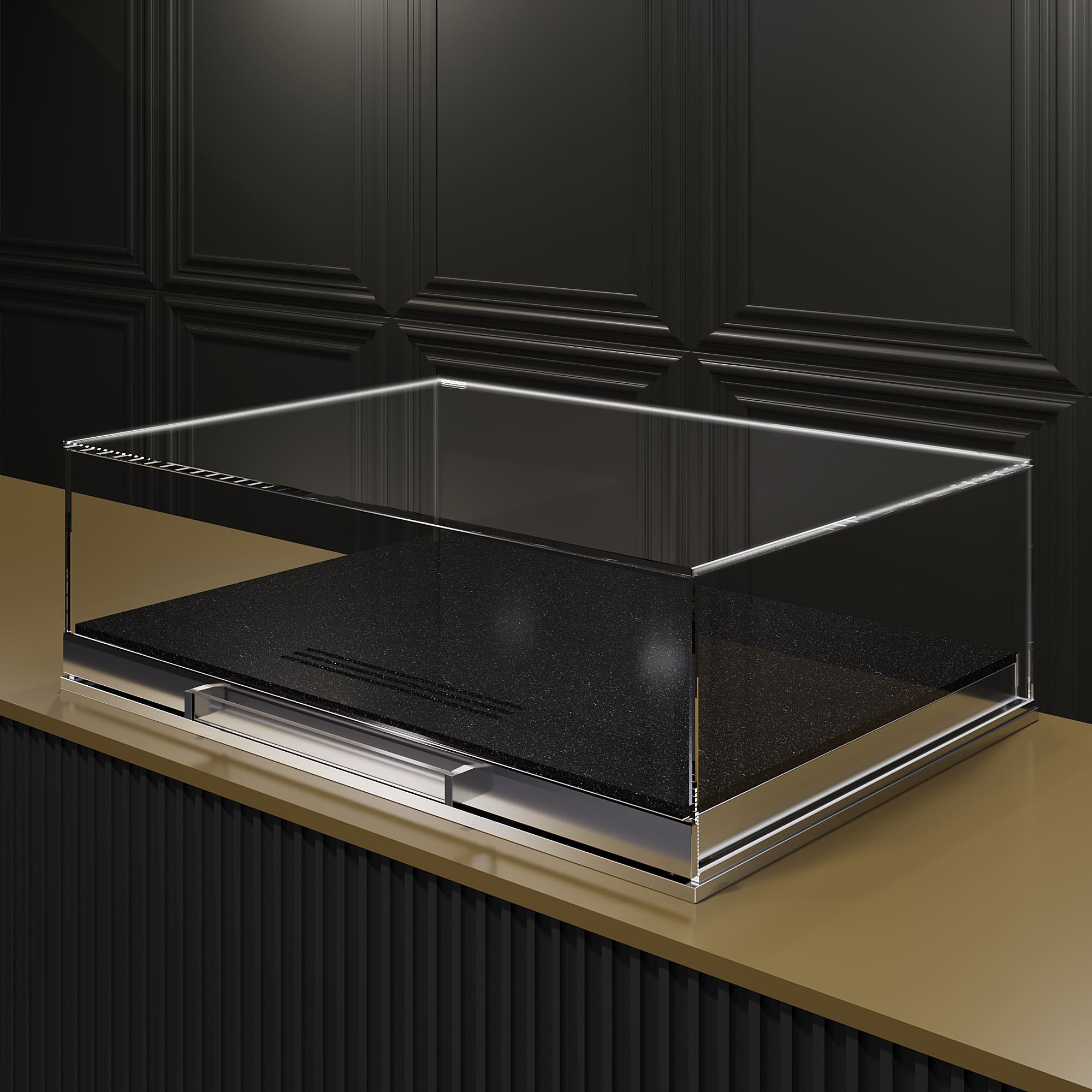 Встраиваемая кондитерская витрина Glassier SLIDE Stone выкладка искусственный камень