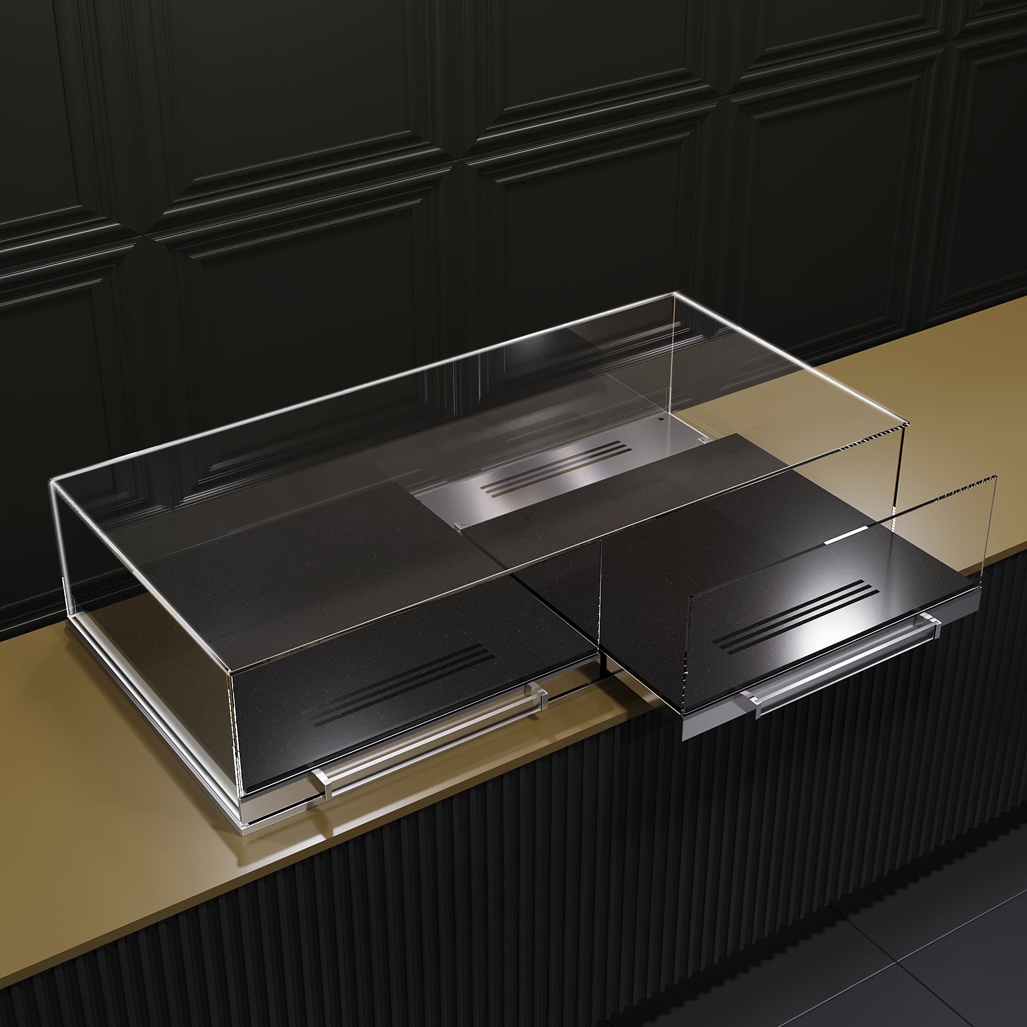 Встраиваемая кондитерская витрина Glassier SLIDE DUO Stone выкладка искусственный камень