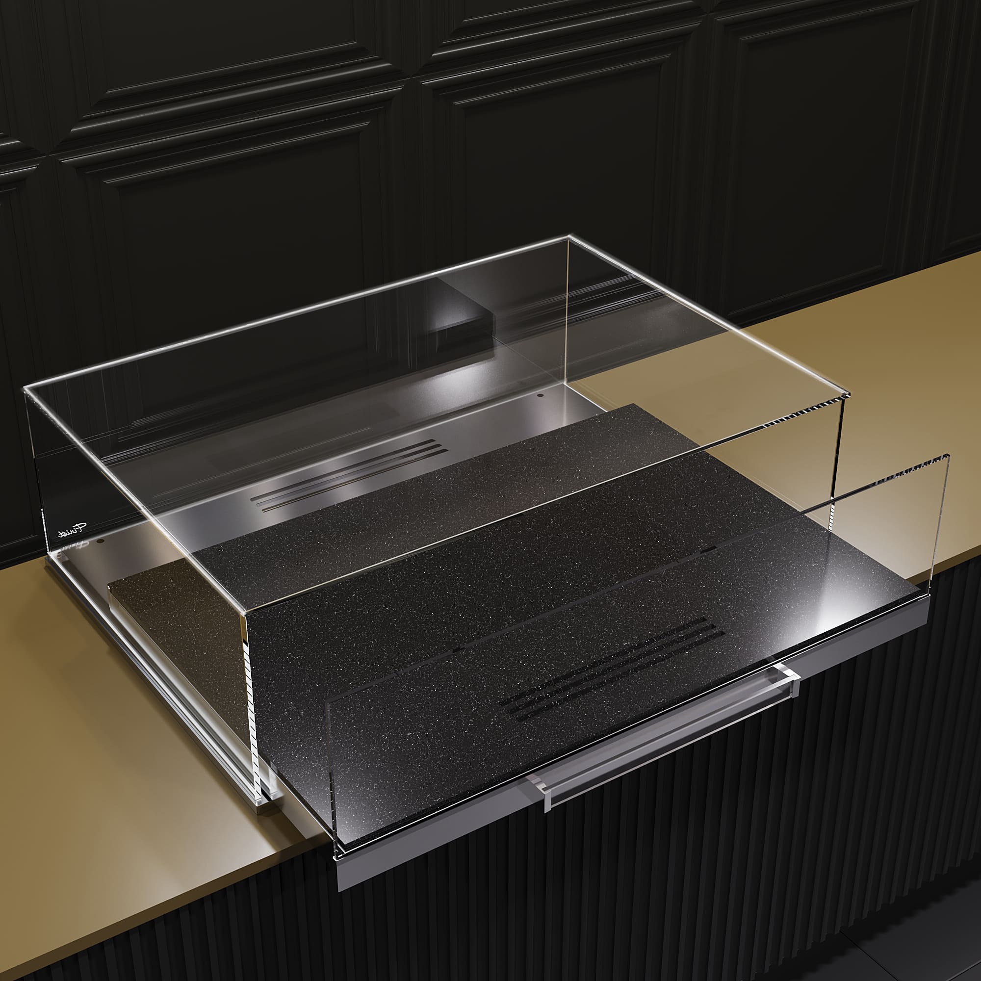 Встраиваемая кондитерская витрина Glassier SLIDE Stone выкладка искусственный камень