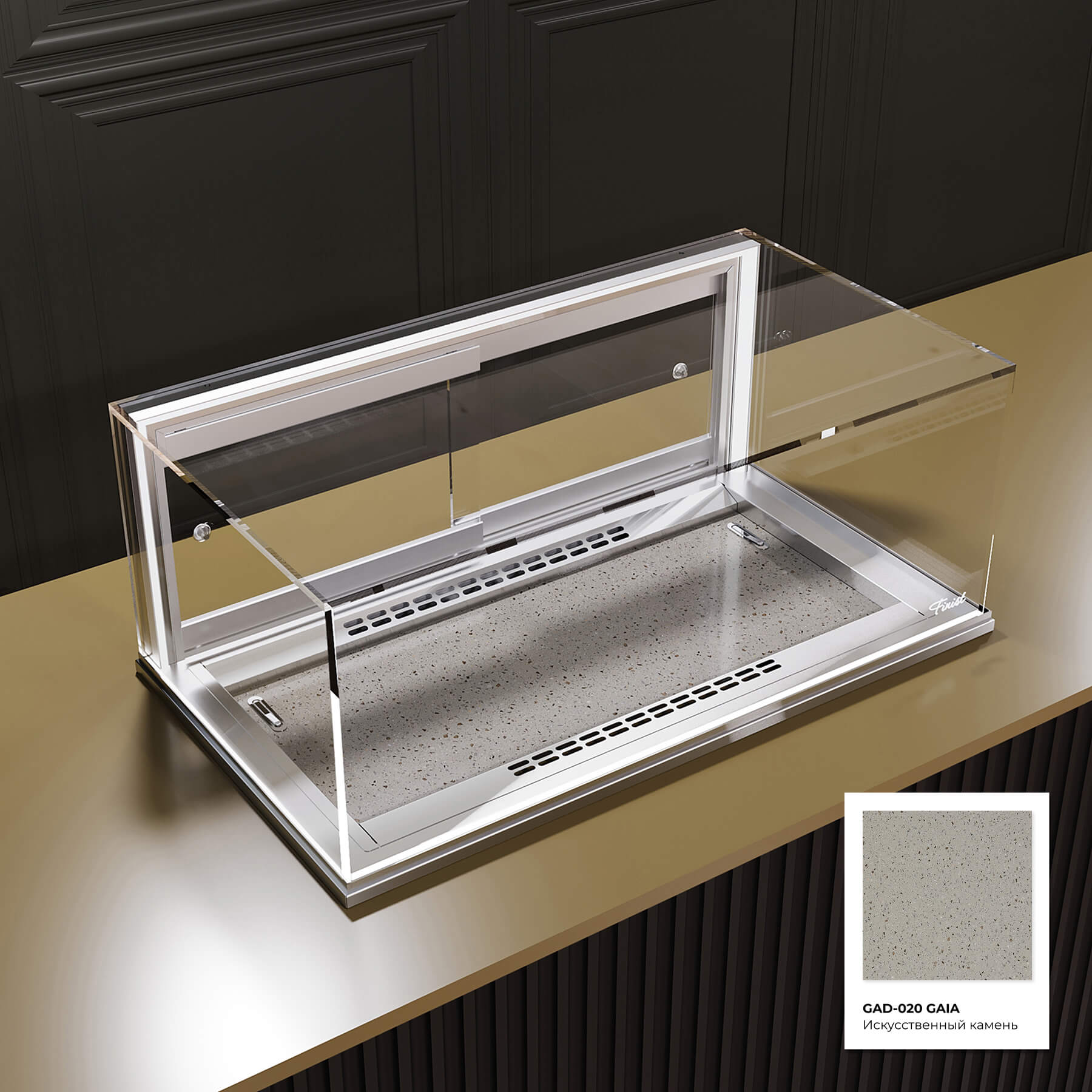 Встраиваемая кондитерская витрина Glassier 58 Stone выкладка искусственный камень