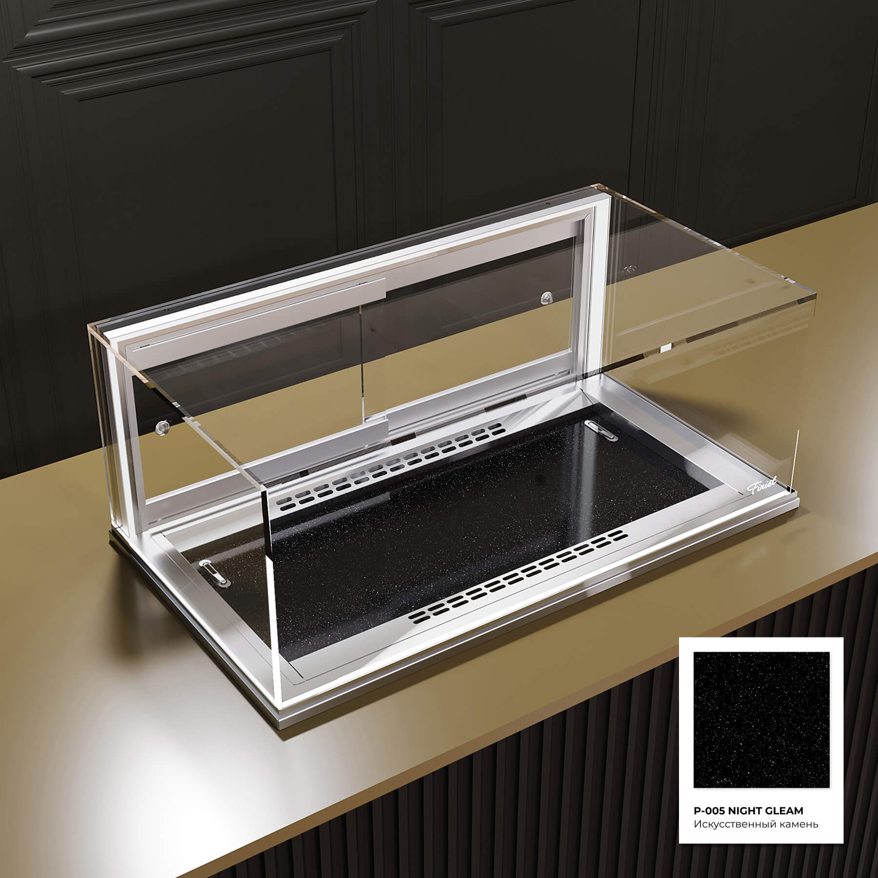 Встраиваемая кондитерская витрина Glassier 58 Stone выкладка искусственный камень