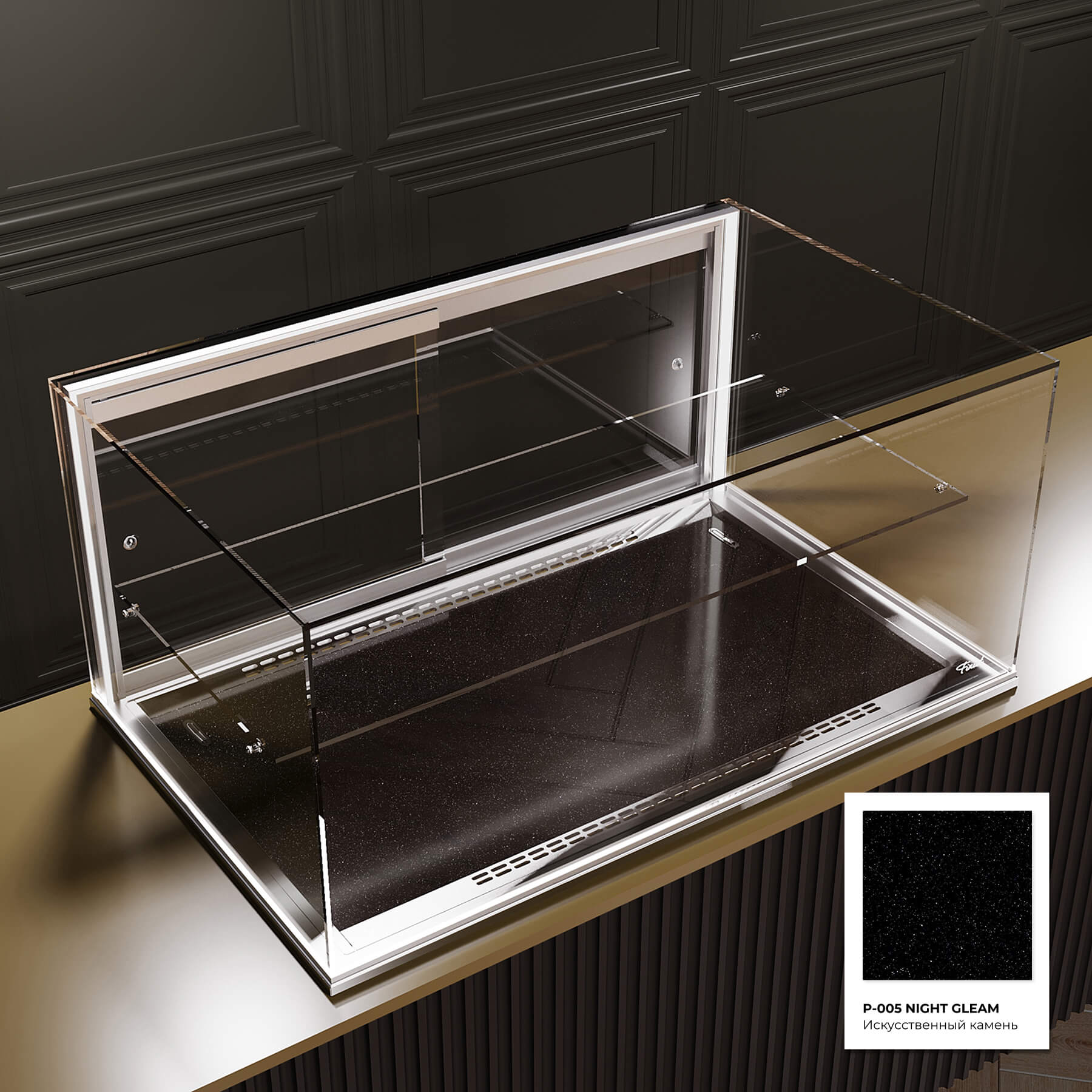 Встраиваемая кондитерская витрина Glassier 812 Stone выкладка искусственный камень