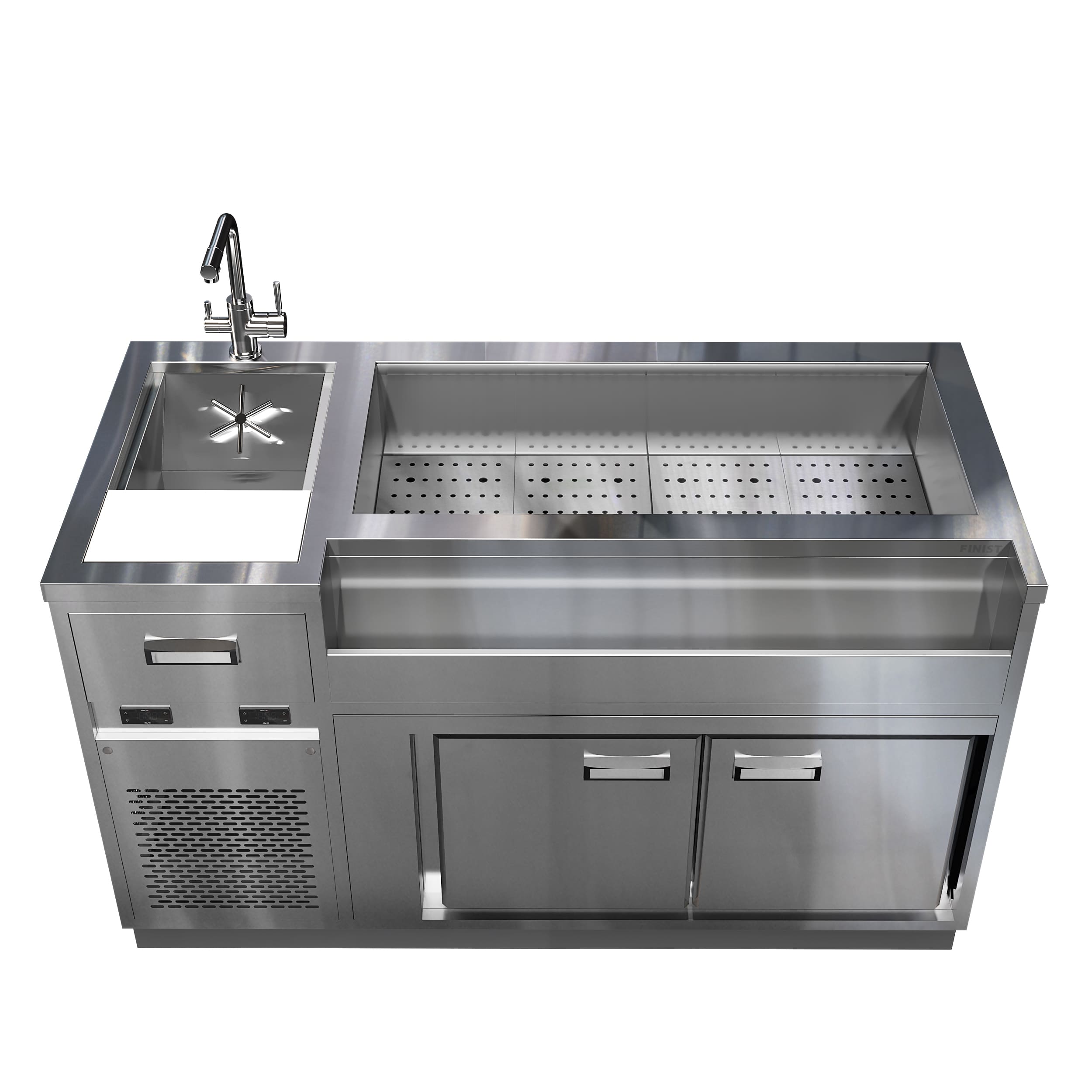 Барная станция с охлаждаемой ванной и охлаждаемым внутренним объемом.