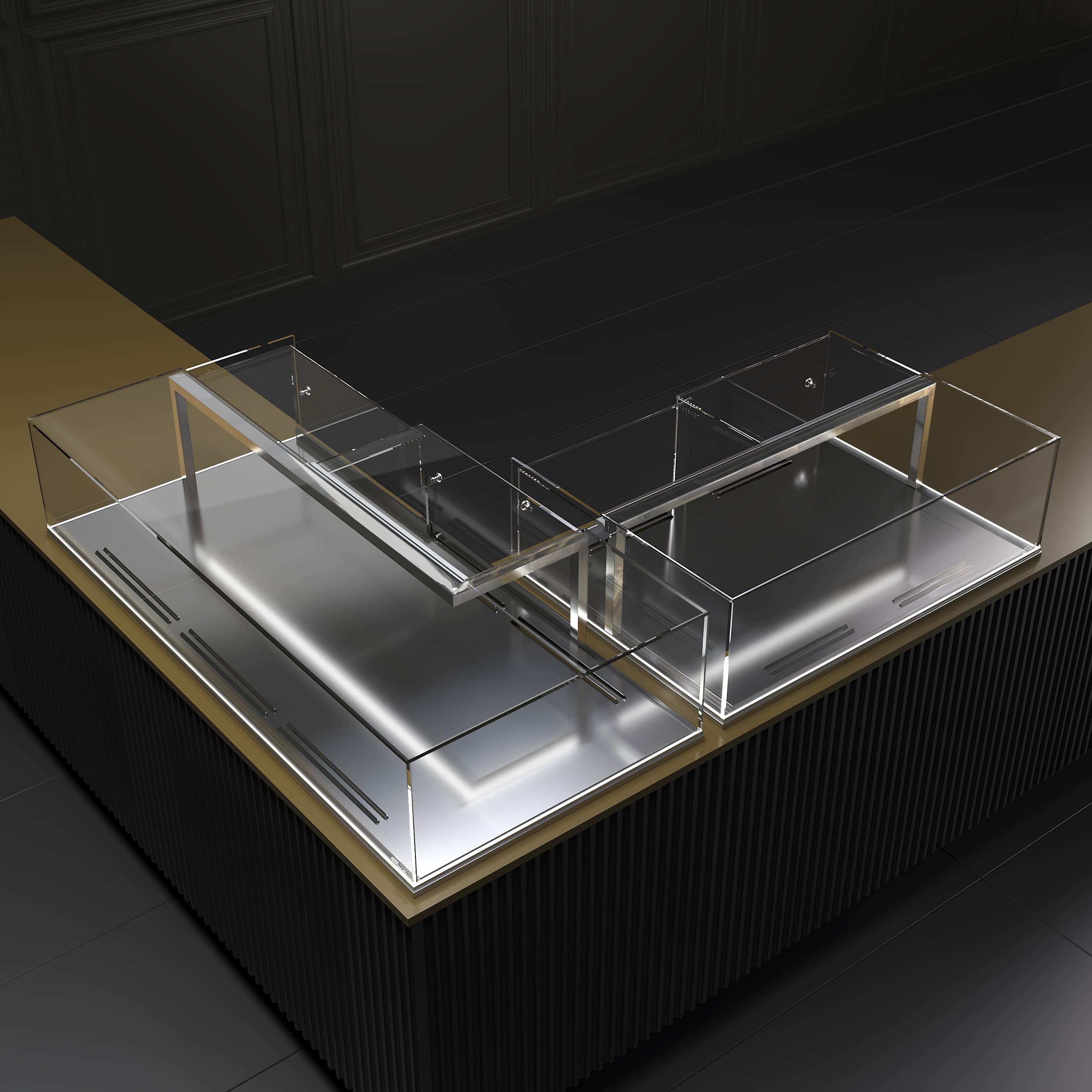 Угловая встраиваемая холодильная витрина Glassier M